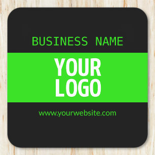 Your Logo or Image   Black & Bright Green Square Paper Coaster