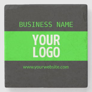 Your Logo or Image Black & Bright Green Stone Coaster
