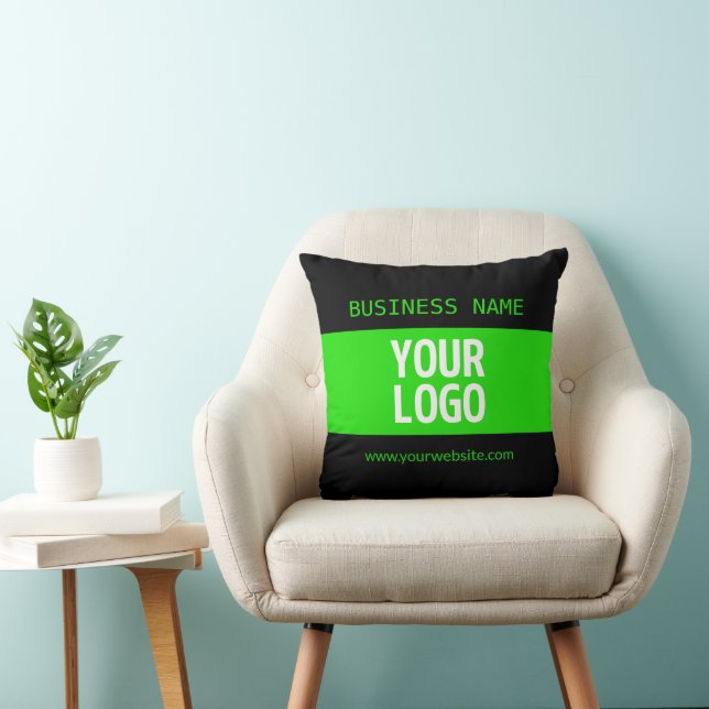 Your Logo or Image | Black & Bright Green Throw Pillow (Chair)