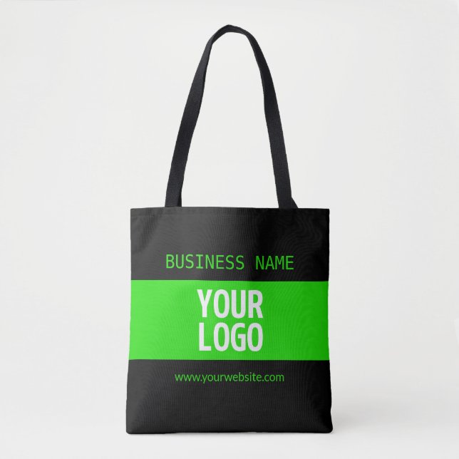 Your Logo or Image | Black & Bright Green Tote Bag (Front)