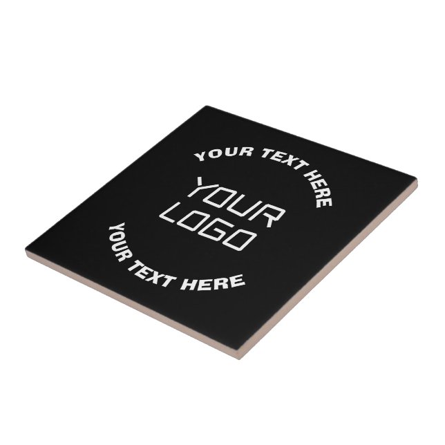 Your Logo or Image & Editable Text | Black & White Ceramic Tile (Side)