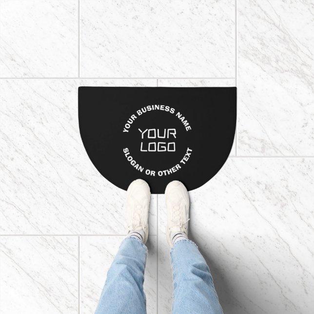 Your Logo or Image & Editable Text | Black & White Doormat (Indoor)
