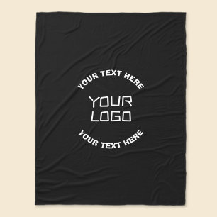Your Logo or Image & Editable Text   Black & White Fleece Blanket
