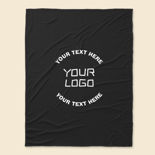 Your Logo or Image & Editable Text | Black & White Fleece Blanket (Creator Uploaded)