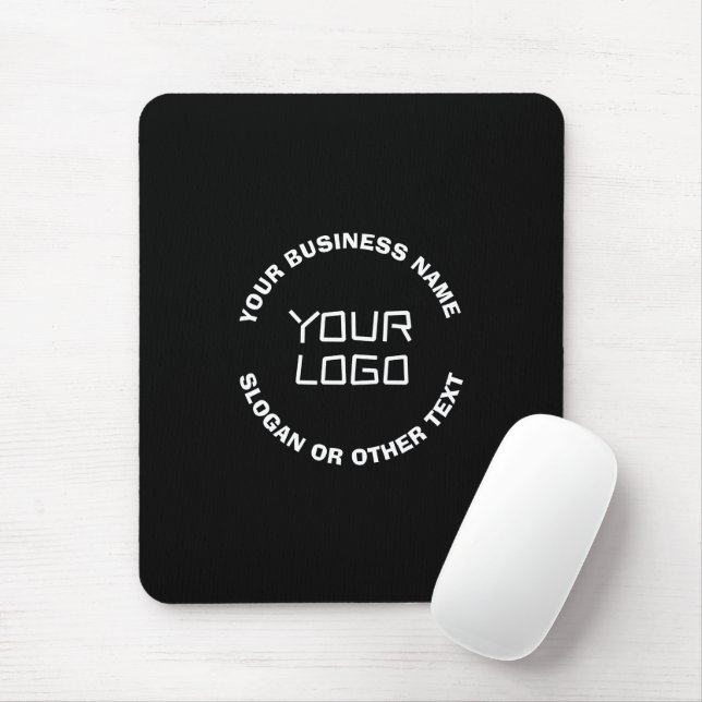 Your Logo or Image & Editable Text | Black & White Mouse Pad (With Mouse)
