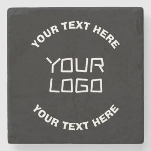 Your Logo or Image & Editable Text Black & White Stone Coaster