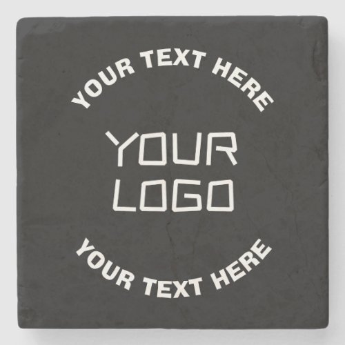 Your Logo or Image  Editable Text  Black  White Stone Coaster