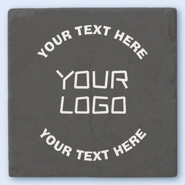 Your Logo or Image & Editable Text | Black & White Stone Coaster (Creator Uploaded)
