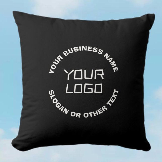 Your Logo or Image & Editable Text | Black & White Throw Pillow (Creator Uploaded)