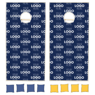 Your Logo or Image Repeating Pattern Navy Blue Cornhole Set