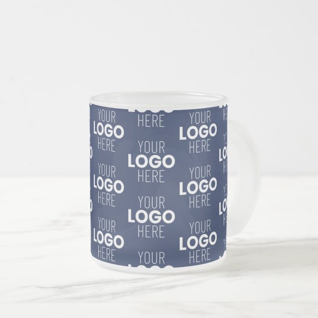 Your Logo or Image Repeating Pattern | Navy Blue Frosted Glass Coffee Mug (Front Right)