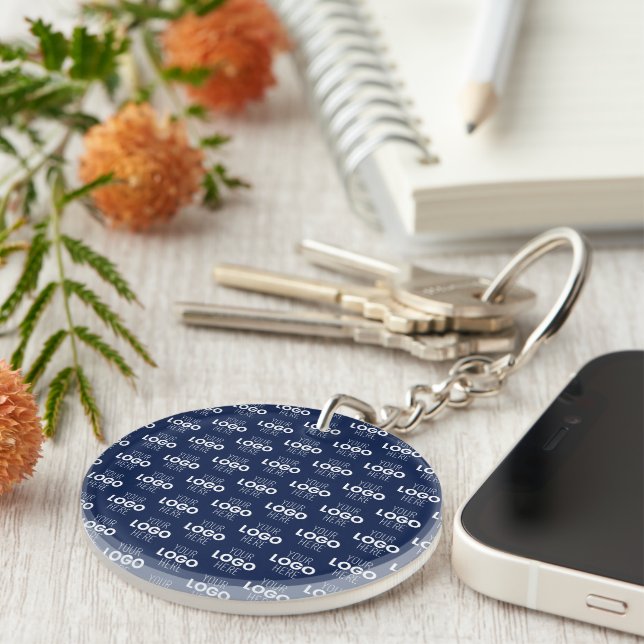 Your Logo or Image Repeating Pattern | Navy Blue Keychain (Front Right)