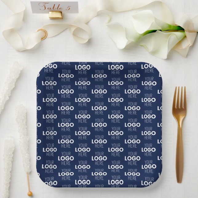 Your Logo or Image Repeating Pattern | Navy Blue Paper Plates (Wedding)