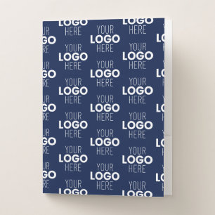 Your Logo or Image Repeating Pattern   Navy Blue Pocket Folder