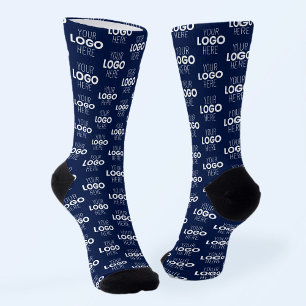 Your Logo or Image Repeating Pattern   Navy Blue Socks