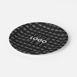Your Logo or Image Tiled Pattern Large Center Logo Paper Plates