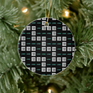 Your Logo or Image   Zig Zag Pattern w/Two Images Ceramic Ornament