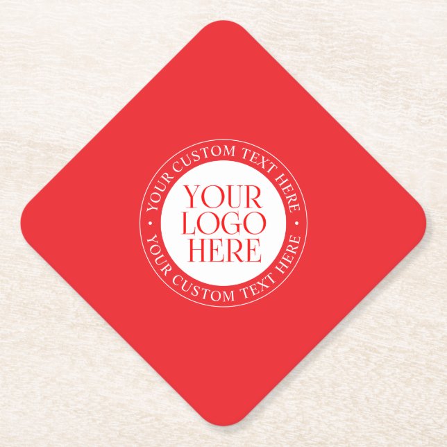 Your Logo or other Image | Christmas Red & White Paper Coaster (Front)