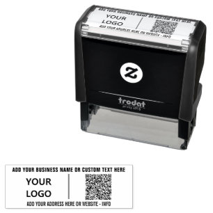 Your Logo or Photo Custom Text and QR Code Stamp