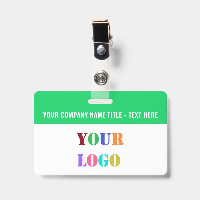 Your Logo or Photo Name Business Badge Example (Front with Clip)