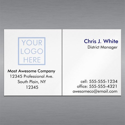 Your Logo or Photo Simple Plain White Professional Business Card Magnet