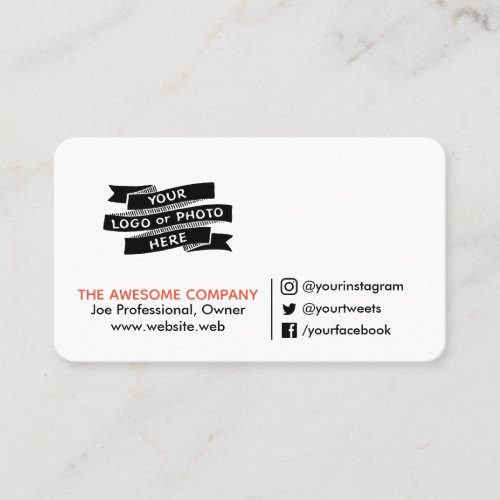 Your Logo or Photo Social Media Icons Professional Business Card