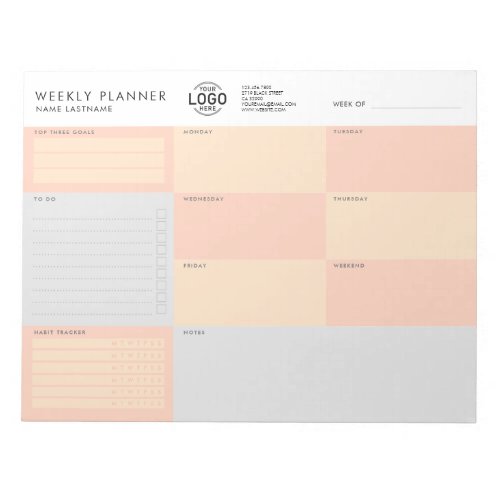 Your Logo Orange Grey Simple Undated Week Planner Notepad