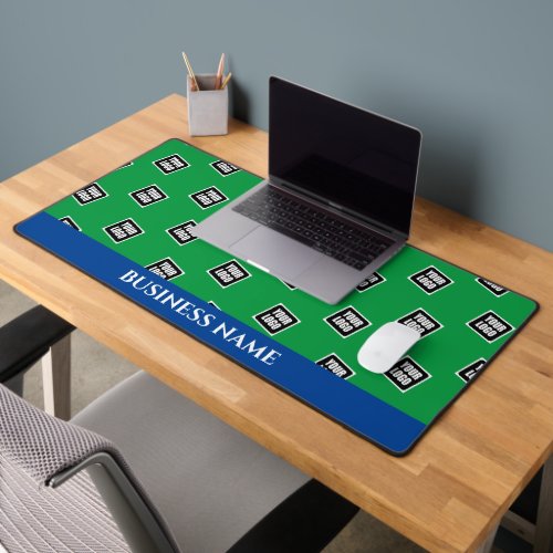 Your Logo Pattern Business Name Blue  Green Desk Mat