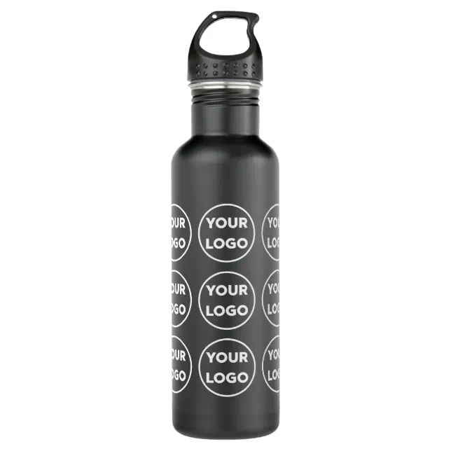 Your Logo Pattern on Black Stainless Steel Water Bottle | Zazzle