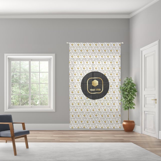 Your Logo Pattern Small Business Decor Sheer Curtains (Wide)