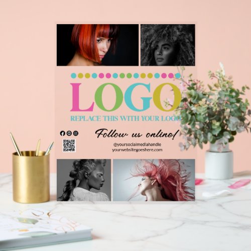 Your Logo Photos QR Code Social Media Promo Acrylic Sign