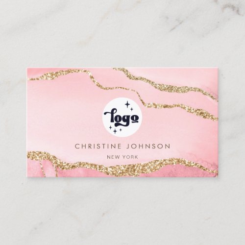 your logo pink agate background business card