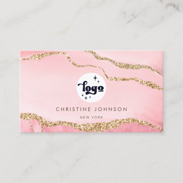 your logo pink agate background business card (Front)