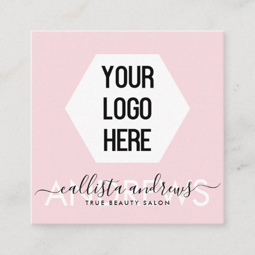 Your Logo Pink Black Typography Makeup Hair Salon Square Business Card