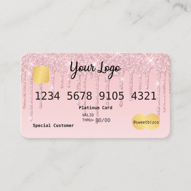 Your Logo Pink Drip Glitter-look Credit Card (Front)