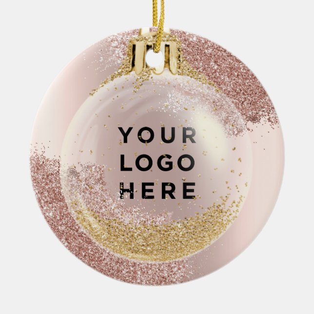 Your Logo Pink Glitter Drips Feminine Holidays Ceramic Ornament (Front)