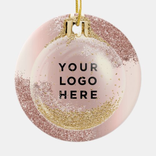 Your Logo Pink Glitter Drips Feminine Holidays Ceramic Ornament