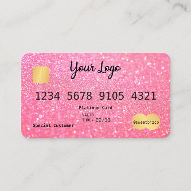 Your Logo Pink Glitter-look Credit Card (Front)