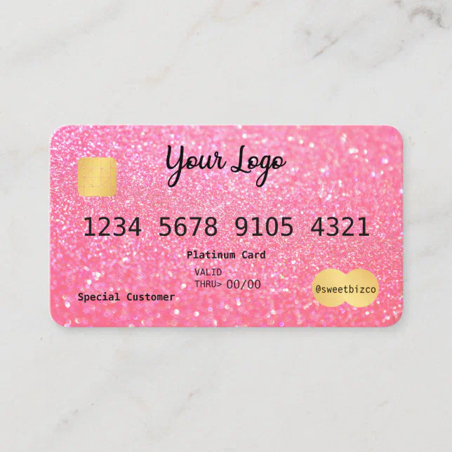 Your Logo Pink Glitterlook Credit Card Zazzle