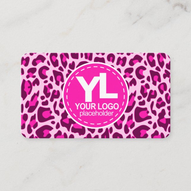 Your Logo Pink Leopard Print Rockabilly Pattern Business Card (Front)