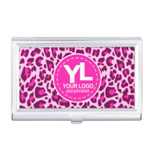 Your Logo Pink Leopard Print Rockabilly Pattern Business Card Case