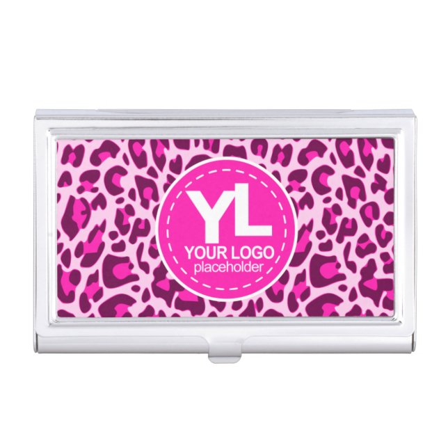 Your Logo Pink Leopard Print Rockabilly Pattern Business Card Case (Front)