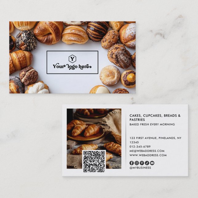 Your Logo Professional 2 Photos QR Code & Socials Business Card (Front/Back)