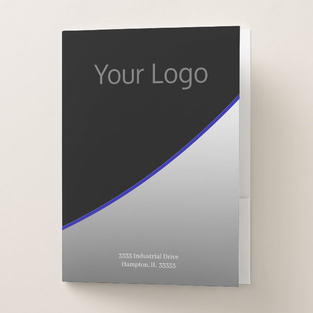 Your Logo Professional Black Gray Blue Business Pocket Folder (Front)