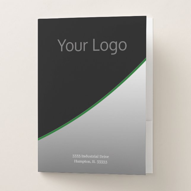 Your Logo Professional Black Gray Green Business Pocket Folder (Front)