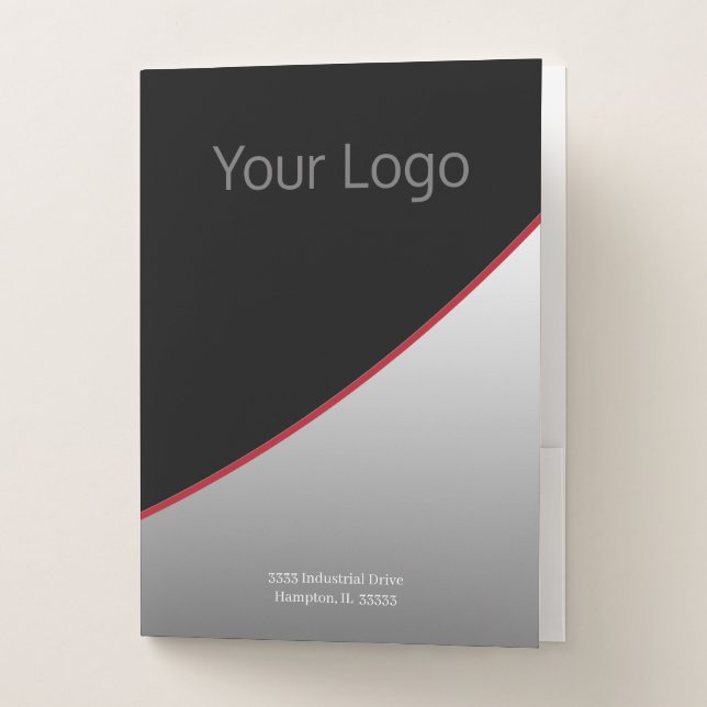 Your Logo Professional Black Gray Red Business Pocket Folder (Front)
