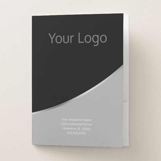 Your Logo Professional Black Silver Business Pocket Folder (Front)