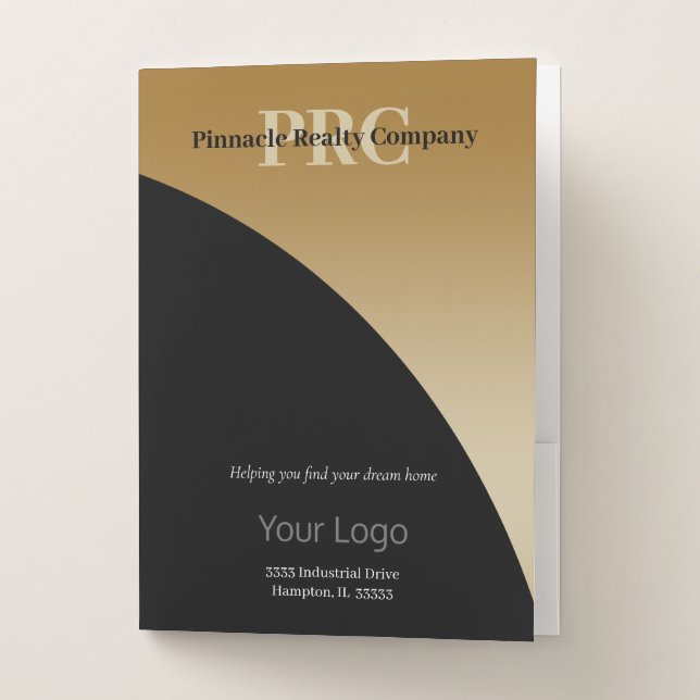 Your Logo Professional Elegant Black Gold Business Pocket Folder (Front)