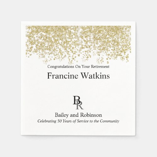 Your Logo Professional Retirement Gold Glitter Napkins