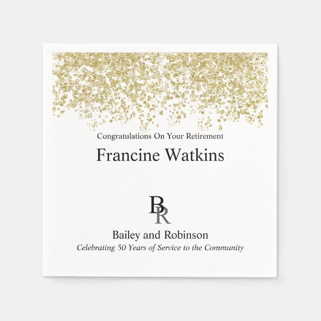 Your Logo Professional Retirement Gold Glitter Napkins (Front)